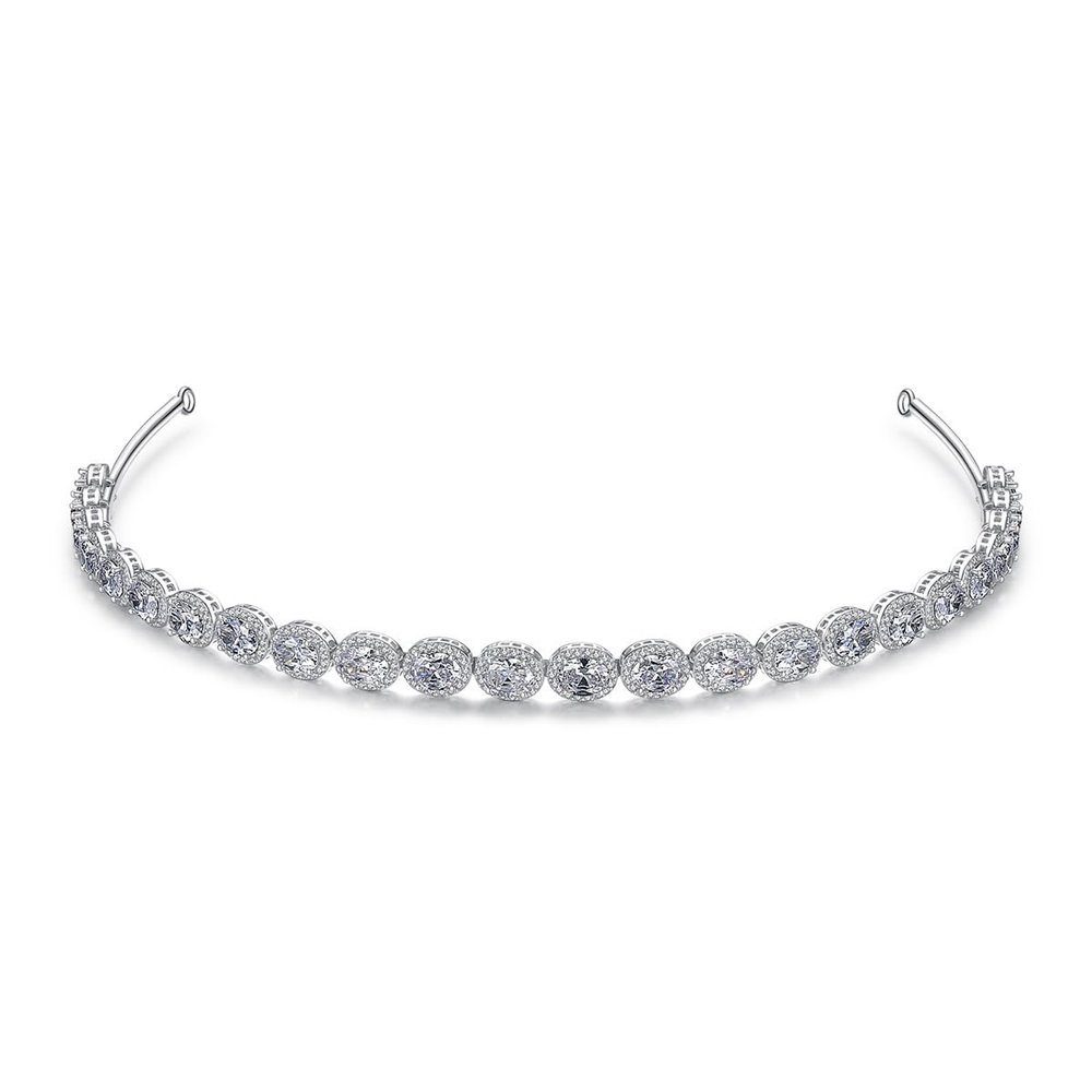 14K Gold Flower and Leaf Crystal Headpiece,Round Cut Gemstone Headband,Stunning Wedding Hair Accessories for Wedding (Round(14.1 * 0.9cm))