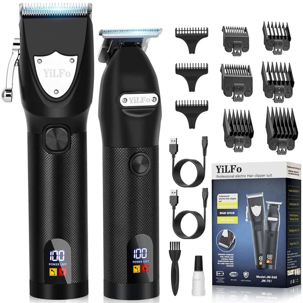 YiLFo Hair Clippers for Men - Professional Barber Clippers, LED Display Trimmer, T Liners Edgers, Shaving Kit