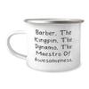 Barber Gifts For Colleagues, Barber. The Kingpin. The Dynamo. The Maestro Of, Gag Barber 12oz Camper Mug, From Coworkers, Unique barber gifts, Unusual barber gifts, One of a kind barber gifts, Custom view 1