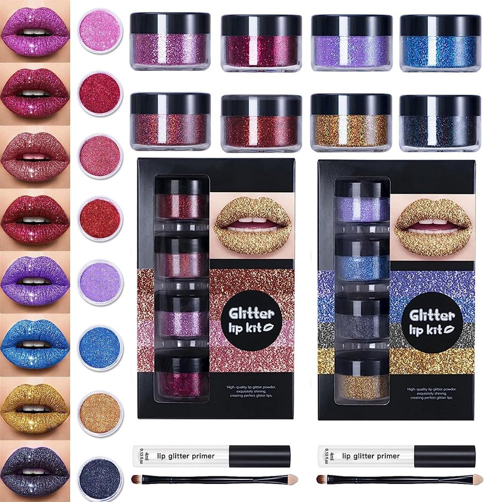 Spacebuyer Animakeup Kawaii Kisses Glitter Lip Kit 4 Colors Glitter Lip Kit (A+B, One Size)