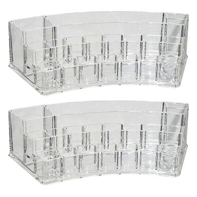 2 Acrylic Cosmetic Organizer Jewelry Makeup 19 Compartment Holder Vanity Storage Acrylic Container Lipstick Brush Stand Case Skincare Stationary Desk Dresser Display Beauty Products Divided Sections