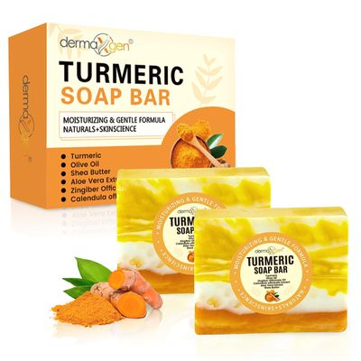 DERMAXGEN Organic Turmeric Soap Bar for Face & Body  Pure Turmeric Soap Bar for Acne, Scars, Uneven Tone, Blemish Control, Sun Damage & Age Spots  Handcrafted Skincare  (Pack of 2)