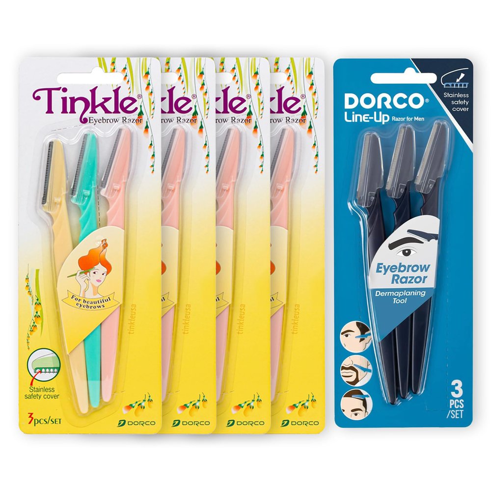 Tinkle Dorco Beauty & Grooming Bundle - Tinkle Dermaplaning Tool & Line-Up Razor, Complete Facial Hair Management Kit (15 Blades)