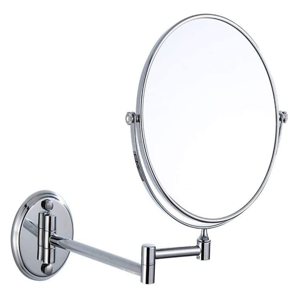 AMHIL Cosmetic Vanity Mirror All-Copper 8-inch Silver Makeup Mirror 3 Times Magnification Bathroom Mirror Wall-Mounted Folding