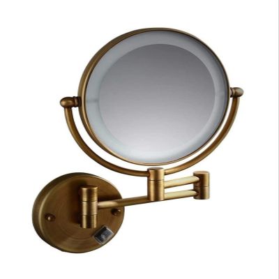 AMHIL Cosmetic Vanity Mirror LED 8 Inch Makeup Mirror Bronze Double Sided 3 Times Magnification Bathroom Telescopic Mirror