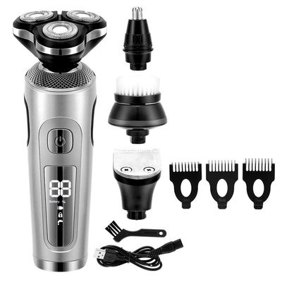 Head Shavers for Bald Men, 4 In 1 Electric Shaver 3D Floating Cutters USB Fast Charge Shaving Razor Machine For Men Blades Portable Beard Trimmer Clipper (Color : Silver with box)
