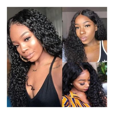 Women Wigs 360 Lace Frontal Wig Curly Water Wave Lace Front Wig 8-28 Inch Malaysian Curly Human Hair Wig for Women 4x4 Lace Closure Wigs Human Hair Wigs ( Color : 4x4 Closure Wig , Size : 14 Inch )