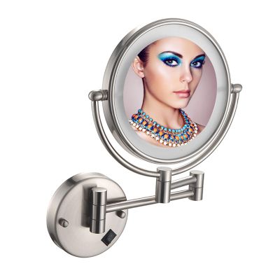 ATYUJKB Makeup Mirror Wall Mounted, LED Lighted Cosmetic Mirror with Magnification, 360 Swivel Vanity Mirror, Double Sided Bathroom Mirror, for Make up, Shave Wait (Brushed Nickel Concealed 3X)