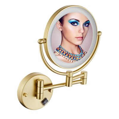 ATYUJKB Makeup Mirror Wall Mounted, Bathroom Mirrors with LED Light, 3X/5X/7X/10X Magnifying Makeup Mirror, Double Sided Swivel Makeup Mirro, for Make up, Shave Wait (Brushed Gold Concealed 3X)