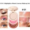 3-in-1 Blendable Trio, Contour and Highlight Blush Makeup Palette, Cream Bronzer, Silky Smooth Powder Blush, Shimmer Highlighter Makeup Powder, Travel-Friendly Stackable Make Up Kit with Mirror(01) view 2