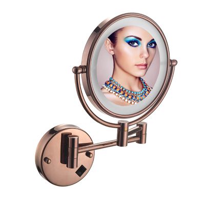 ATYUJKB Makeup Mirror Wall Mounted, LED Lighted Cosmetic Mirror with Magnification, 360 Swivel Vanity Mirror, Double Sided Bathroom Mirror, for Make up, Shave Wait (Rose Gold Concealed 3X)