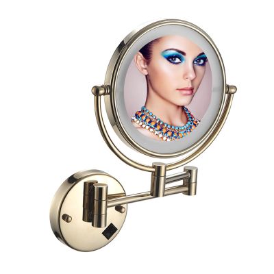 ATYUJKB Makeup Mirror Wall Mounted, LED Lighted Cosmetic Mirror with Magnification, 360 Swivel Vanity Mirror, Double Sided Bathroom Mirror, for Make up, Shave Wait (Gold Charge 7X)