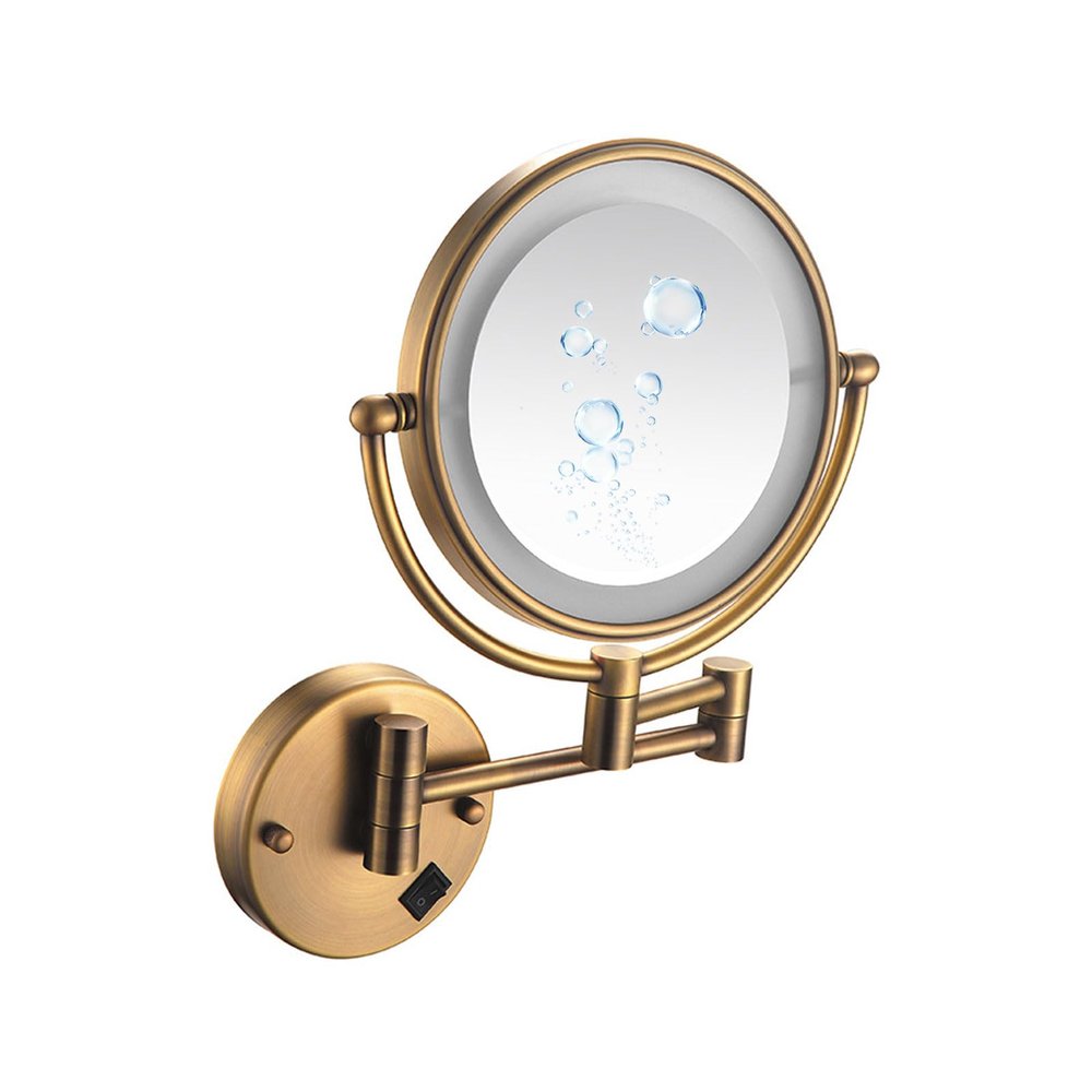 ATYUJKB Makeup Mirror Wall Mounted, Extendable Long Arm Make up Mirror, Makeup Mirror with LED Lights and Magnification, Bathroom Shaving Vanity Mirror, for Make up (Bronze Plug 7X)