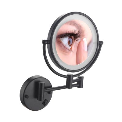 ATYUJKB Makeup Mirror Wall Mounted, Extendable Long Arm Make up Mirror, Makeup Mirror with LED Lights and Magnification, Bathroom Shaving Vanity Mirror, for Make up (Black Plug 3X)