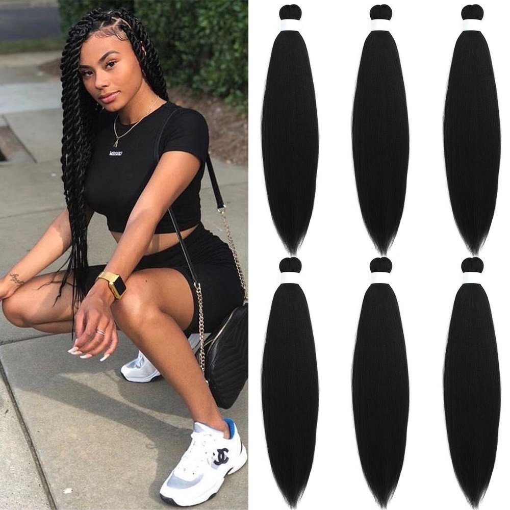 1b Black Braiding Hair Pre Stretched Kanekalo Knotless Prestretched Braiding Hair 30 inch Long Colored Hair Extensions for Braiding Pre Stretched Micro Braids Itch Free Yaki Braiding Hair