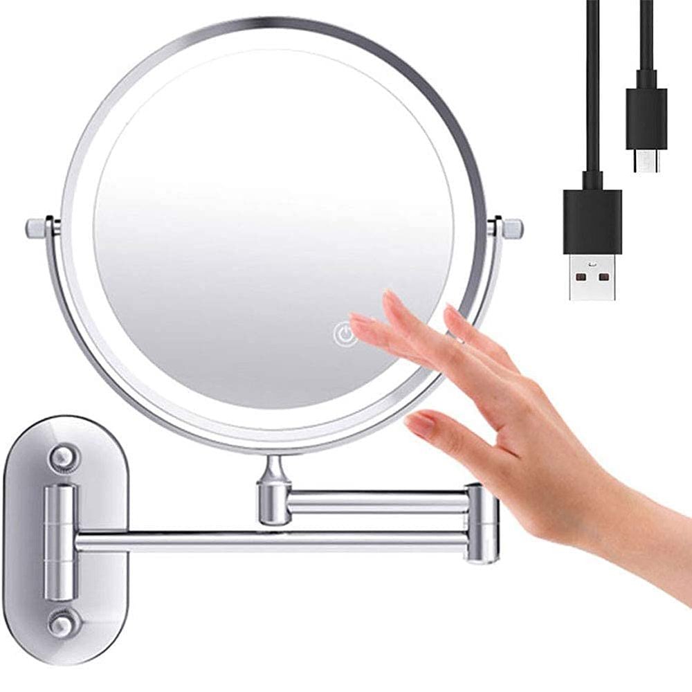 GALSOR Wall Mounted Makeup Mirror 5X Magnification Double Sided Folding Bathroom Mirror Retractable 360
