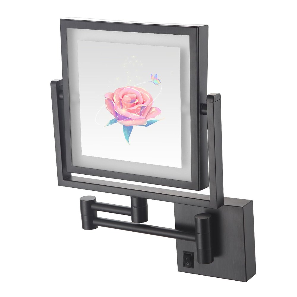 ATYUJKB Makeup Mirror Wall Mounted, LED Cosmetic Mirror with Magnification, 8 in Bathroom Mirror, Makeup Mirror Extra Long Arm, 360 Swivel Vanity Mirror (Black Plug3X)