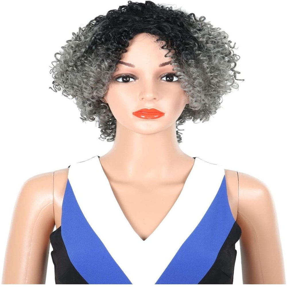 CcacHe Wigs European and woman Wig caps African Small Volume Gradient Grandmother Gray Wig Synthetic Cosplay Wig Pastel Colorful Costume Wig