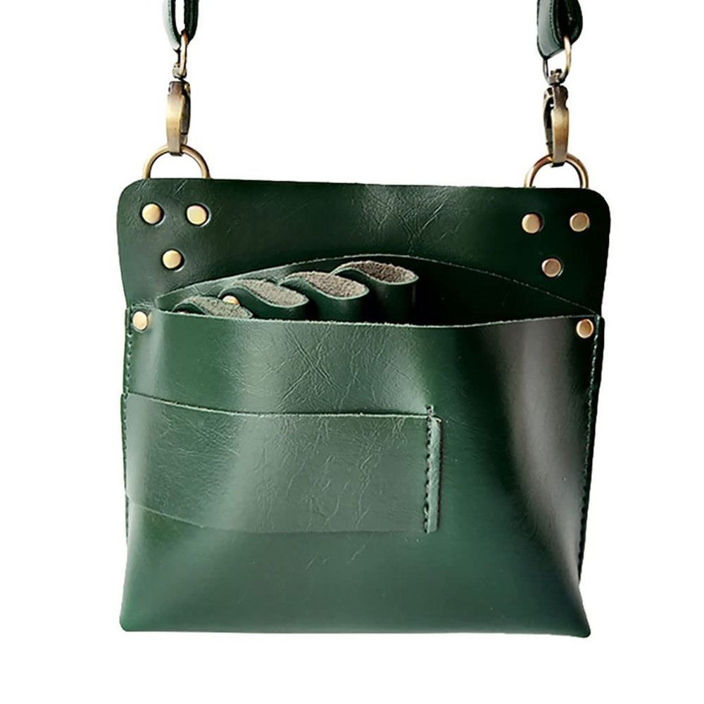 Hairdresser Scissor Bag,Barber PU Leather Waist Pouch, Professional Hairdressing Tools Storage Holster with Waist Belt,Hair Salon Scissor Storage Waist Bag for Hairstylist Green