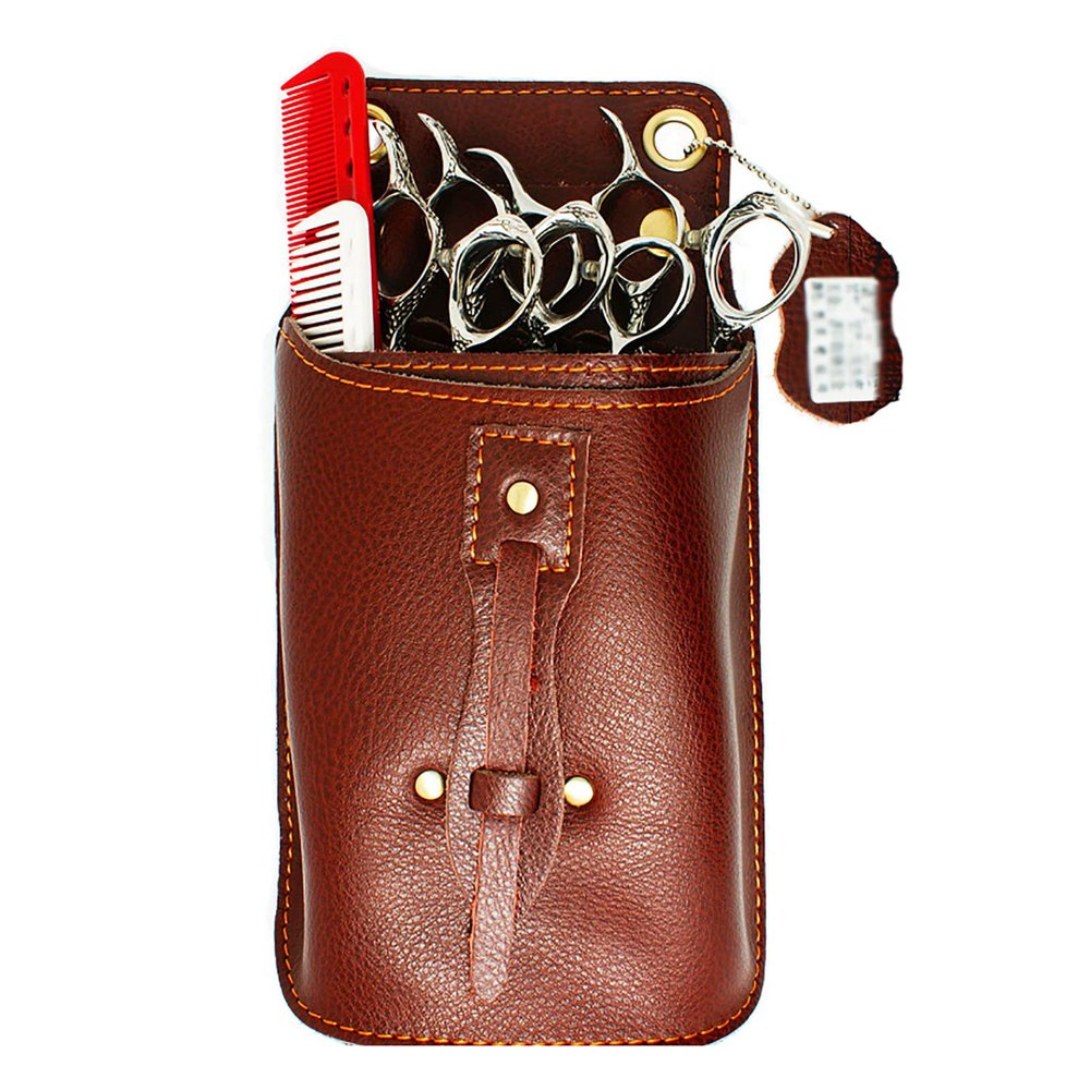 Barber Waist Pouch Holster Hairdressing Genuine Leather Scissors Bag Hair Stylist Retro Hairdressing Tools Storage Case E
