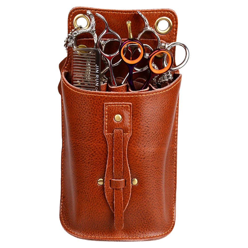 Barber Waist Pouch Holster Hairdressing Genuine Leather Scissors Bag Hair Stylist Retro Hairdressing Tools Storage Case C