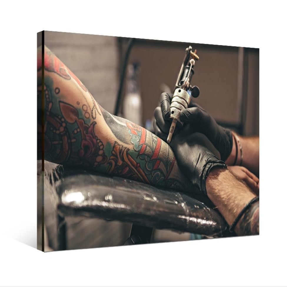 1 Piece Tattoo Machine Canvas Wall Art, Tattoo Wall Decorations for Living Room, Tattoo Equipment Home Decor, Posters and Prints, Framed Ready to Hang Wall Art for Living Bedroom Home 16X24 INCH