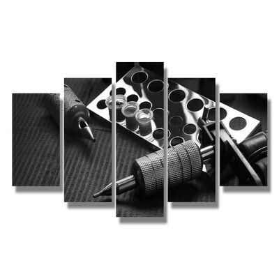 Tattoo Equipment Pictures for Living Room, Tattoo Studio Wall Paintings, 5 Panel Black and White Wall Art, Tattoo Poster Printed on Canvas, Artwork Home Decor Framed Ready to Hang 20X40 INCH