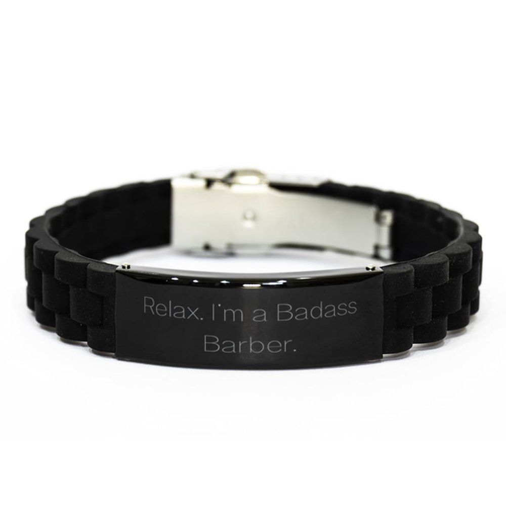 Brilliant Barber Gifts, Relax. I'm a Badass Barber, Birthday Gifts, Black Glidelock Clasp Bracelet For Barber from Friends, Barber shop gifts, Best barber scissors, Barber gift ideas, Barber apron,