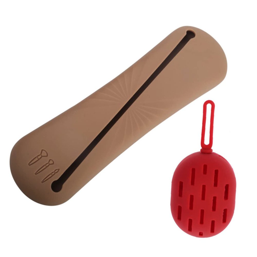 Beatifufu 1set Silicone Makeup Brush Holder Portable Cosmetic Brush Case Organizer with Makeup Sponges for Travel Ergonomic Design Lightweight and Easy to Carry for School and Everyday Use