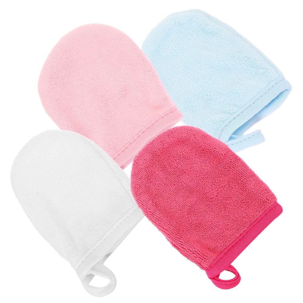 Beatifufu 4pcs Cleansing Fingertips Cleaning Gloves Body Scrub Gloves Lavender Towels Face Scrubber Gloves Makeup Face Scrubbing Gloves Makeup Cloths Reusable