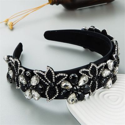 Baroque Shiny EN8 Crystal Flower Jewelry Headband Hair Accessories For Women's Wedding Party Black