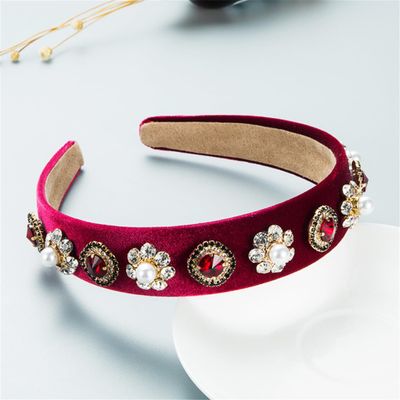 Red Headband Baroque Folding Rhinestones Headbands Women Hairbands Vintage Full Crystal Party Hair Accessories Wear FG15
