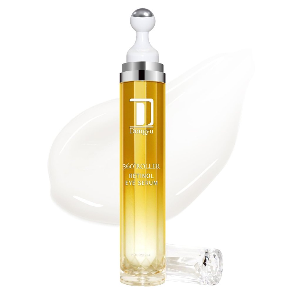 Dongyu Retinol Eye Serum 360 Roller: Cream with Massage Ball - Caffeine and Yeast Under Roller Anti Aging for Dark Circles Puffiness Bags- Reduce Wrinkles Fine Lines