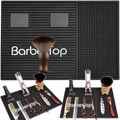 Barber Tools Organizer Mat, Magnetic Barber Mat with 2 Magnetic Slots, Barber Clippers Mat, Magnet Strip Station Pad for Hairstylist