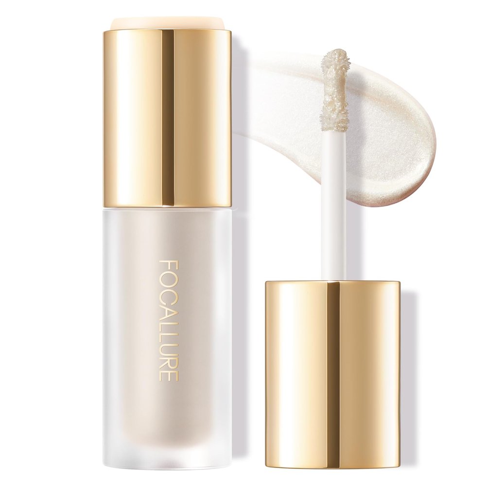 FOCALLURE Shimmer Liquid Highlighter, Smooth Cream Formula and Non-greasy Finish,Delivers a Natural Glow, Long Lasting Illuminator Highlighter Face Enhancing Makeup,Yes To Heaven