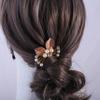 3pcs Baroque Gold Leaf U-shaped hairpin Handmade pearl rhinestone Accessories for Brides and Flower Girls (Gold) view 3