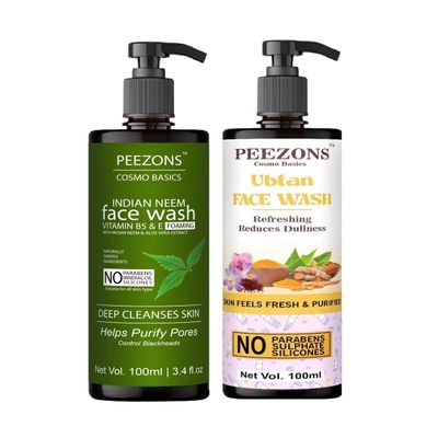 PEEZONS Combo Of Neem And Ubtan Face Wash With Pump For All Skin Type Paraben Free - 100 ML