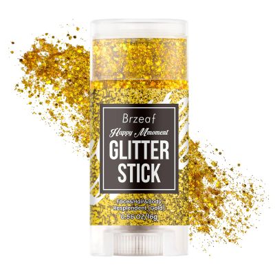 Brzeaf Waterproof Gold Glitter Stick, Face Glitter Makeup, Shimmery & Long Lasting, Chunky Glitter for Face/Body/Hair/Eyes/Lip, Singer Concert Music Rave Festival