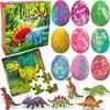 Bath Bombs for Kids with Surprise Toys Inside Plus Dinosaur Puzzle - Set of 9 Organic Dino Egg Bath Bombs with Rich Bubbles, Birthday Gifts for Kids view 1