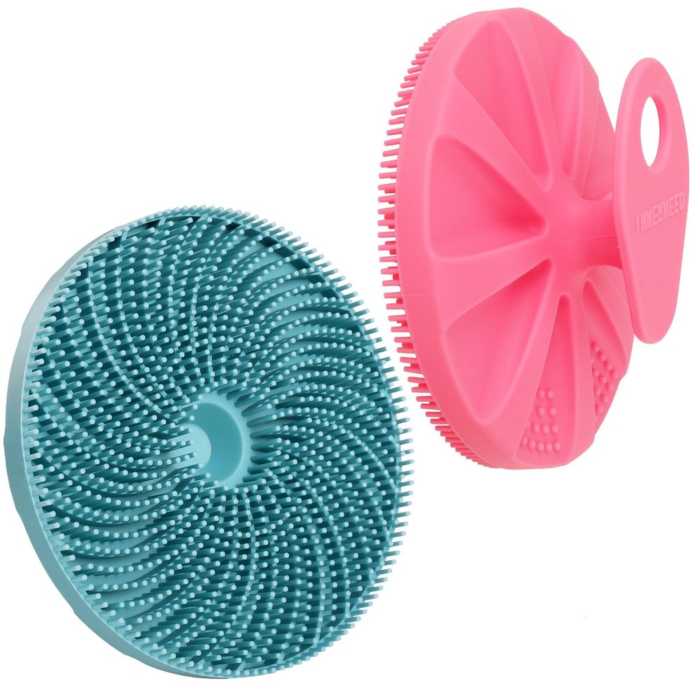 INNERNEED More Hygienic Silicone Body Scrubber Exfoliating & Massaging Shower Brush, Bathing Tool, for All Skin Types, Lathers Well, Longer Service Life (Dark Green+Pink)