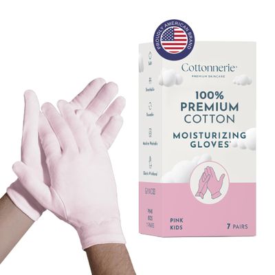 7 Pairs Cottonnerie Cotton Gloves for Dry Hands Sleeping, Moisturizing Gloves Overnight, Hand Moisturizer Gloves, Moisture Gloves for Dry Hands Overnight, Sleeping Eczema Gloves, Kids,Pink