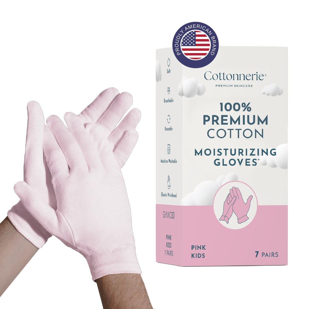 7 Pairs Cottonnerie Cotton Gloves for Dry Hands Sleeping, Moisturizing Gloves Overnight, Hand Moisturizer Gloves, Moisture Gloves for Dry Hands Overnight, Sleeping Eczema Gloves, Kids,Pink