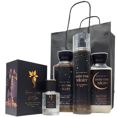 Bath And Body Into The Night Gift Bundle With Fawn Over Me Perfume And Gift Bag (Lotion, Gel, Mist)