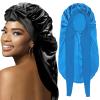 2Pcs Bonnets for Black Women Braid Bonnet, Large Long Satin Bonnet for Braids, Silk Bonnet with Stretchy Tie Band Sleep Cap Hair (2Pcs-Black&Blue) view 1