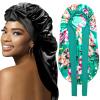 2Pcs Bonnets for Black Women Braid Bonnet, Large Long Satin Bonnet for Braids, Silk Bonnet with Stretchy Tie Band Sleep Cap Hair (2Pcs-Black&Printing Flower) view 1