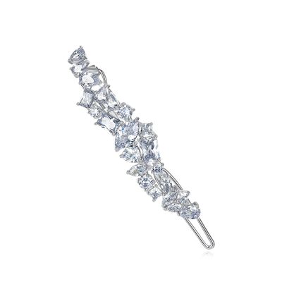 14k Gold Simple Bridal Crystals Headpiece, Everyday Rectangular Gemstone One-Line Side Clip for Bangs,Stunning Gift for Her (Style 2(8.5 * 1.2cm,8g))
