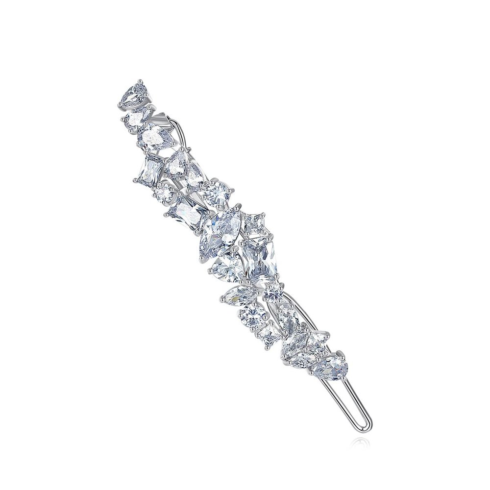 14k Gold Simple Bridal Crystals Headpiece, Everyday Rectangular Gemstone One-Line Side Clip for Bangs,Stunning Gift for Her (Style 2(8.5 * 1.2cm,8g))