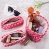 ZLFSRQ 3Pcs Makeup Bag Checkered Cosmetic Bag Set Travel Toiletry Bags for Purse Large Small Makeup Pouch for Women Cute Preppy Pencil Pouch Case Pink Zipper Skincare Bags view 2