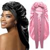 2Pcs Bonnets for Black Women Braid Bonnet, Large Long Satin Bonnet for Braids, Silk Bonnet with Stretchy Tie Band Sleep Cap Hair (2Pcs-Black&Rose Pink) view 1