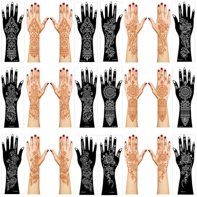 Henna Tattoo Stencil Kit,12 Sheets Stickers for Henna Tattoo Hand Forearm Glitter Airbrush DIY Tattooing Template, Large Indian Temporary Tattoo Stickers